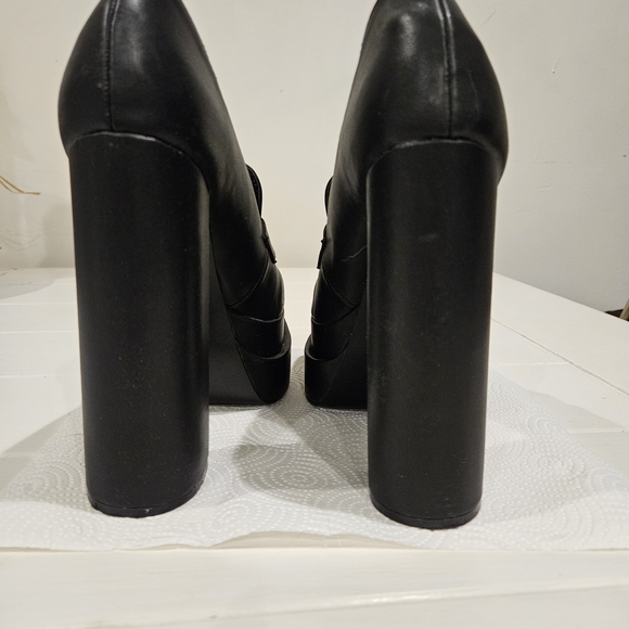 Black Platform Loafers with Gold Accent - Picture 3 of 6